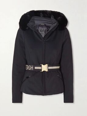 Goldbergh HIDA Belted Ski Jacket Faux Fur US 6 Waterproof Black Excellent